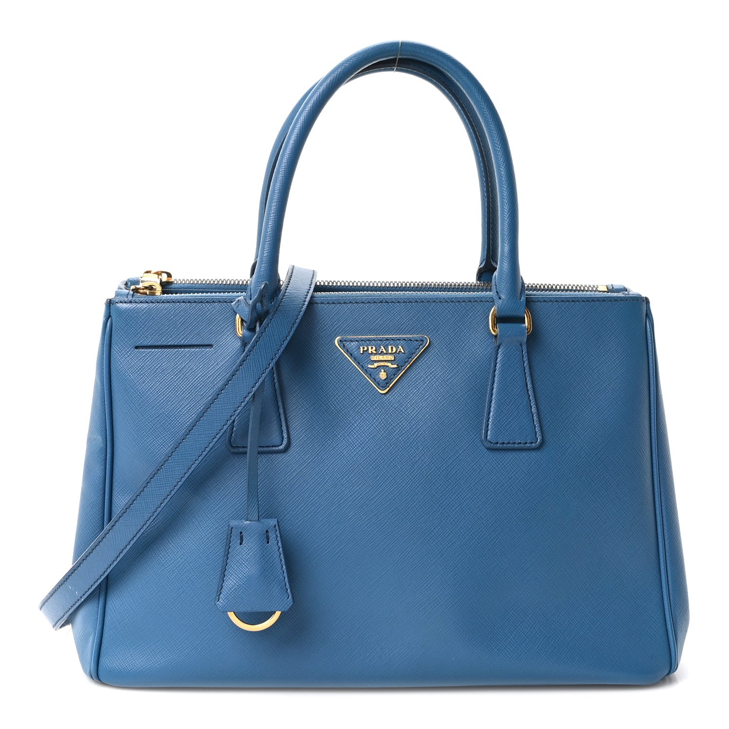 Prada Saffiano Small Galleria Double Zip Tote Cobalto