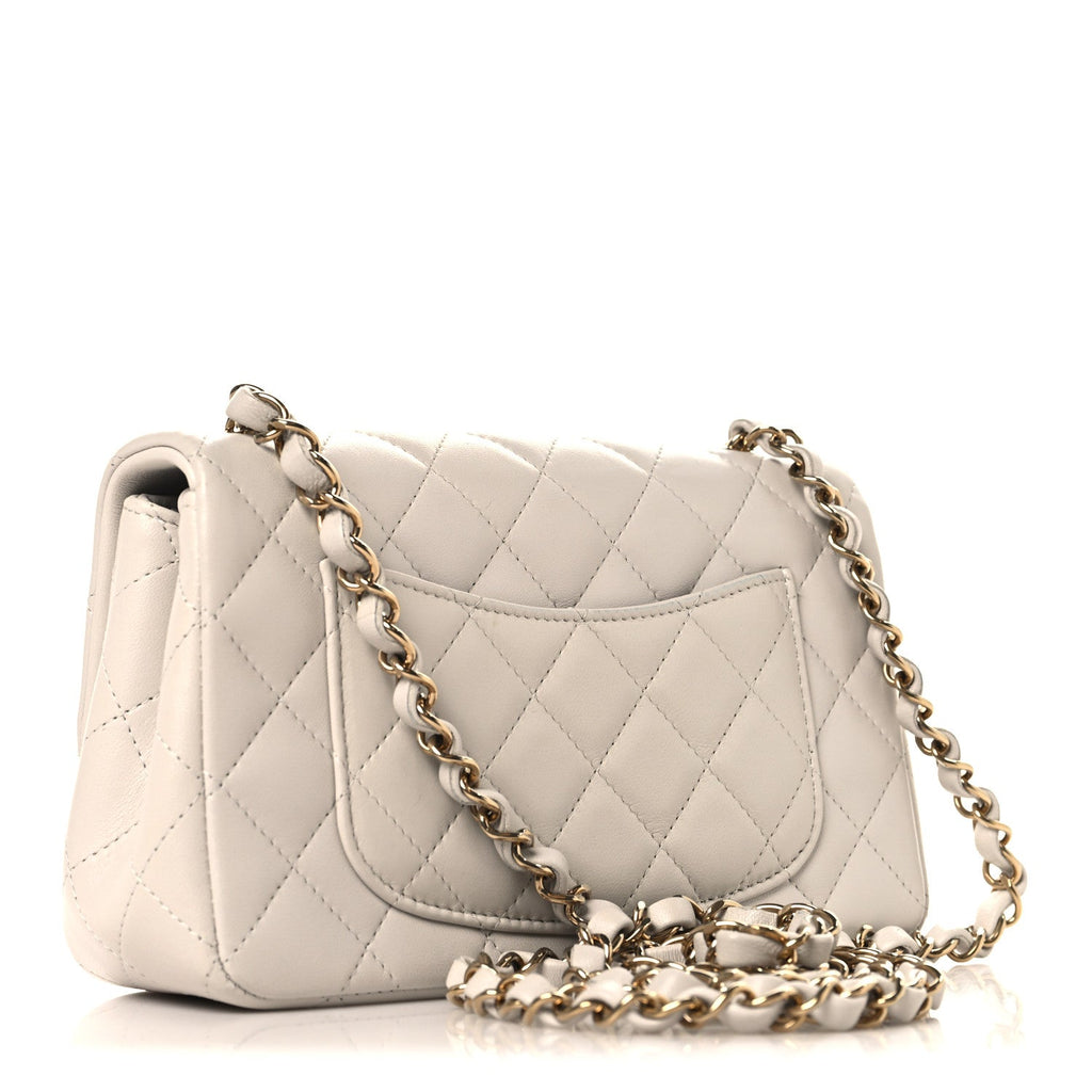 Chanel Lambskin Quilted Mini Rectangular Flap White