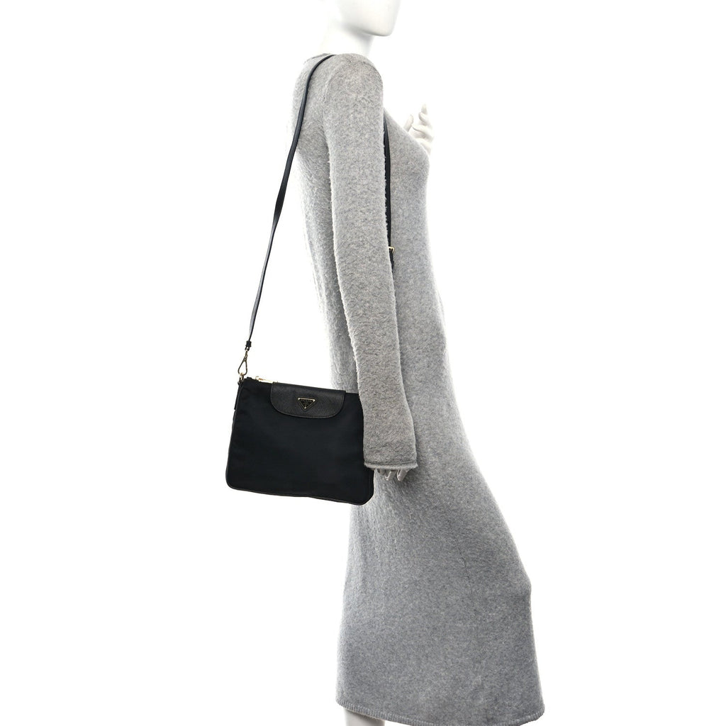 Prada Tessuto Nylon Saffiano Crossbody Bag Black