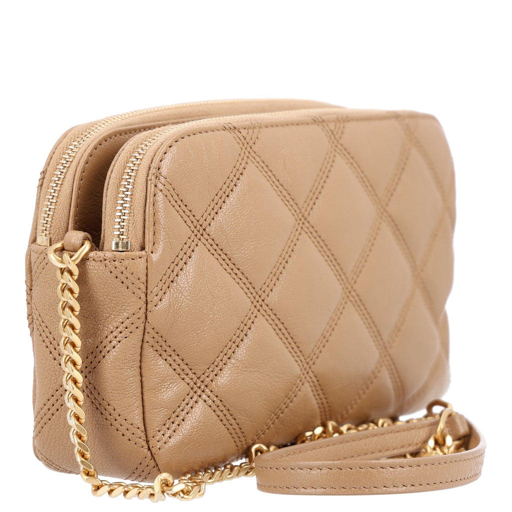 Saint Laurent Grained Lambskin Quilted Mini Becky Double Zip Bag Dark Beige