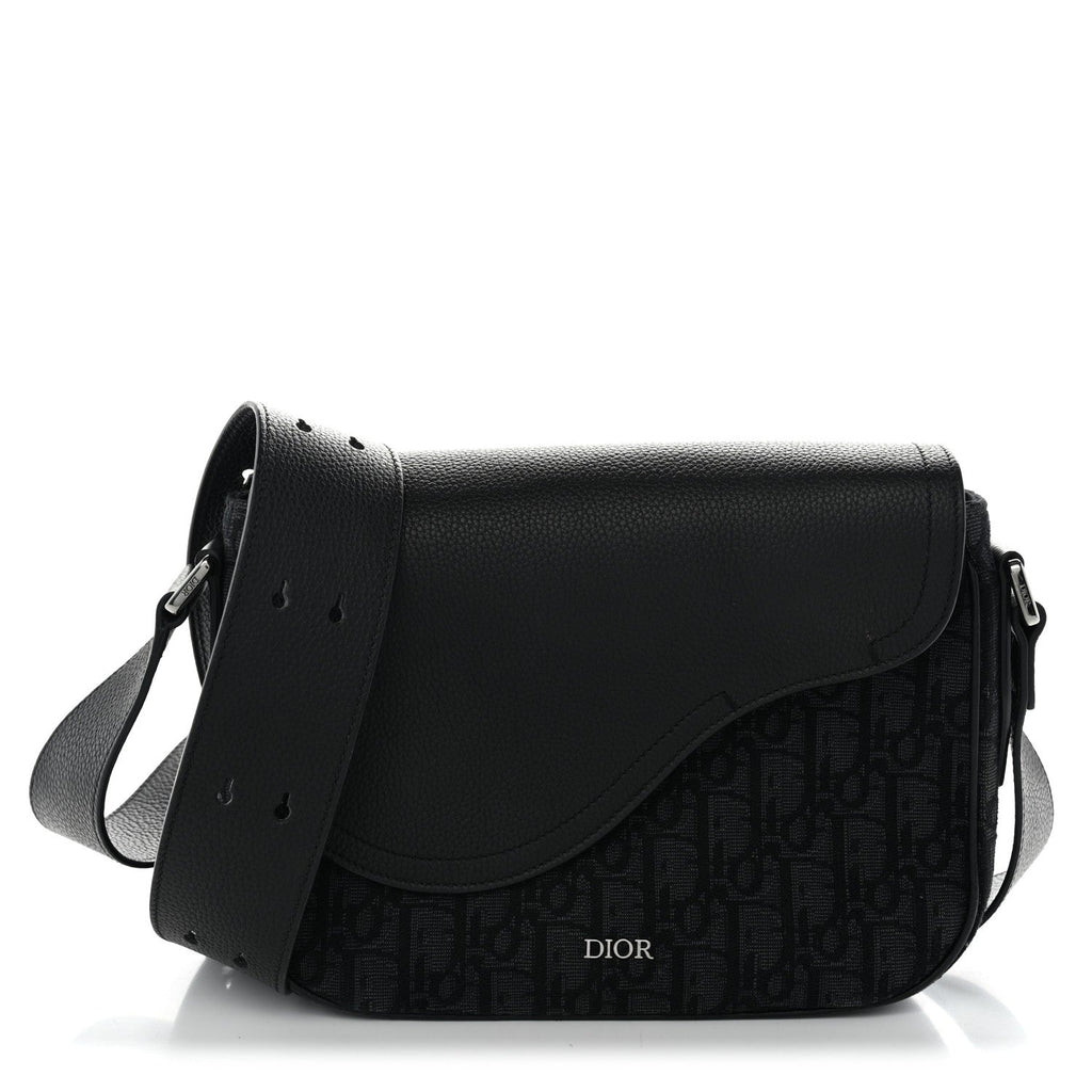 Dior Grained Calfskin Oblique Mini Saddle Messenger Black