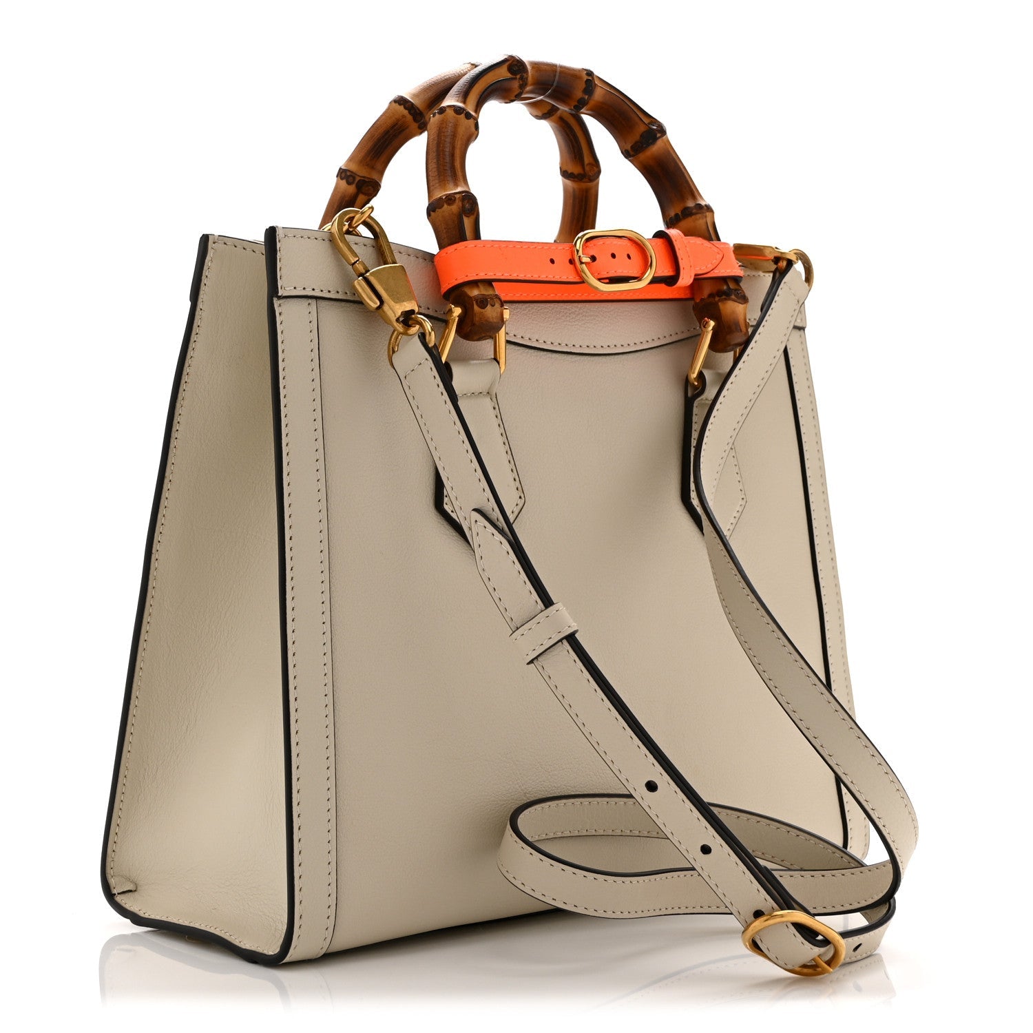 Gucci Wonka Grain Calfskin Small Diana Tote Bag Mystic White Cuir