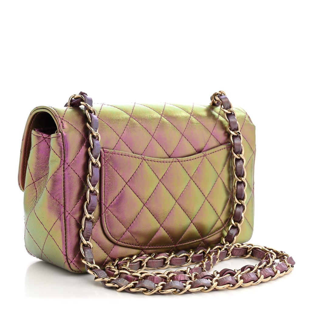 Chanel Iridescent Lambskin Quilted Mini Rectangular Flap Purple