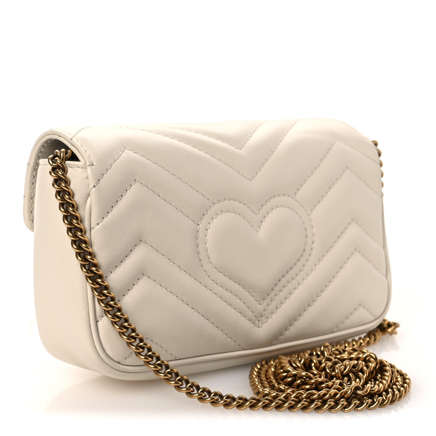 Gucci Calfskin Matelasse Super Mini GG Marmont Shoulder Bag White