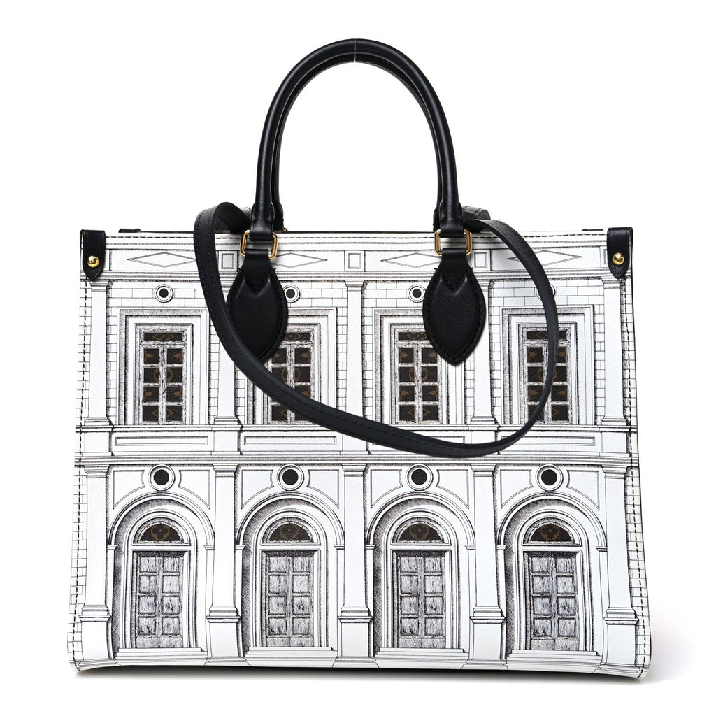 Louis Vuitton X FORNASETTI Calfskin Architettura Onthego MM Black White