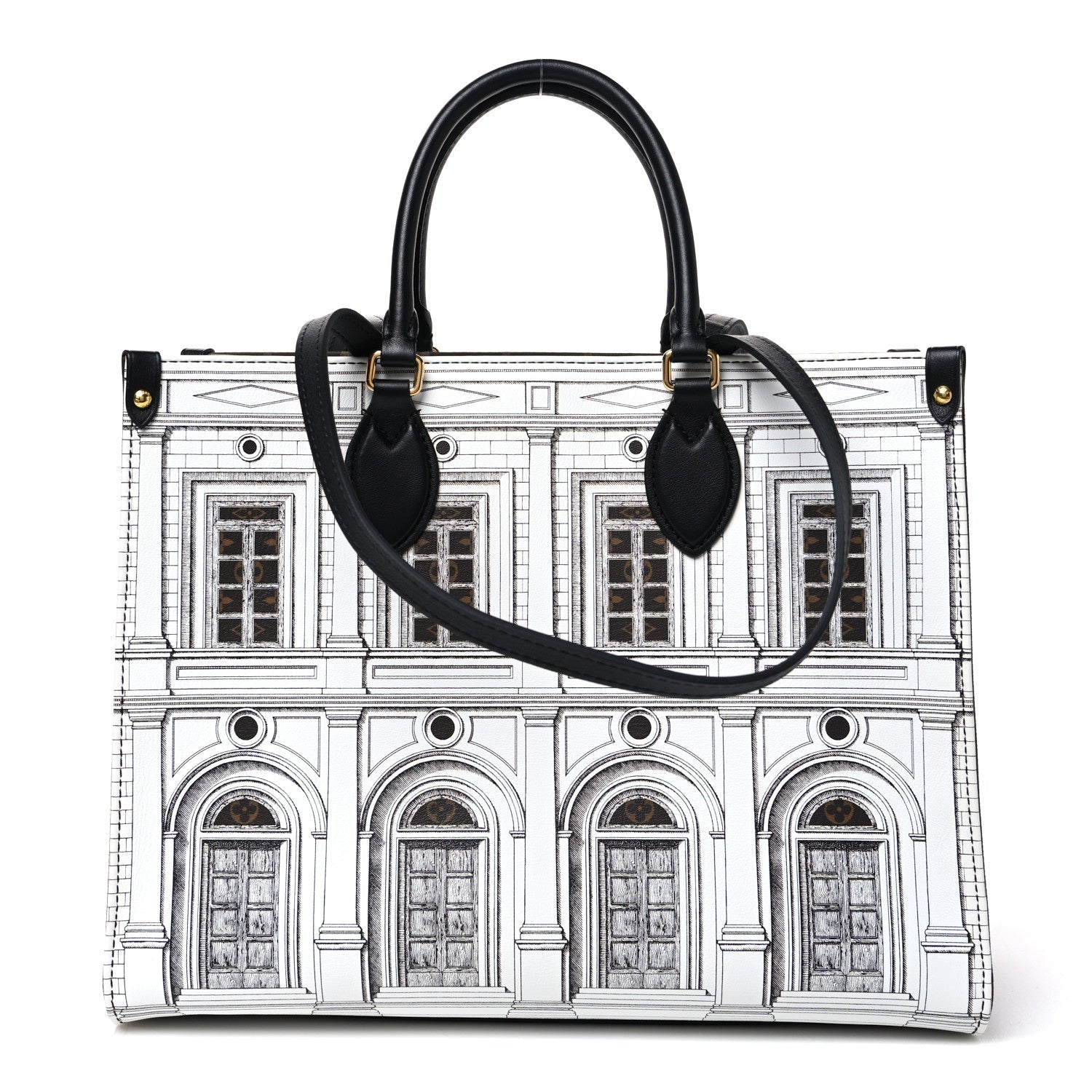 Louis Vuitton X FORNASETTI Calfskin Architettura Onthego MM Black White