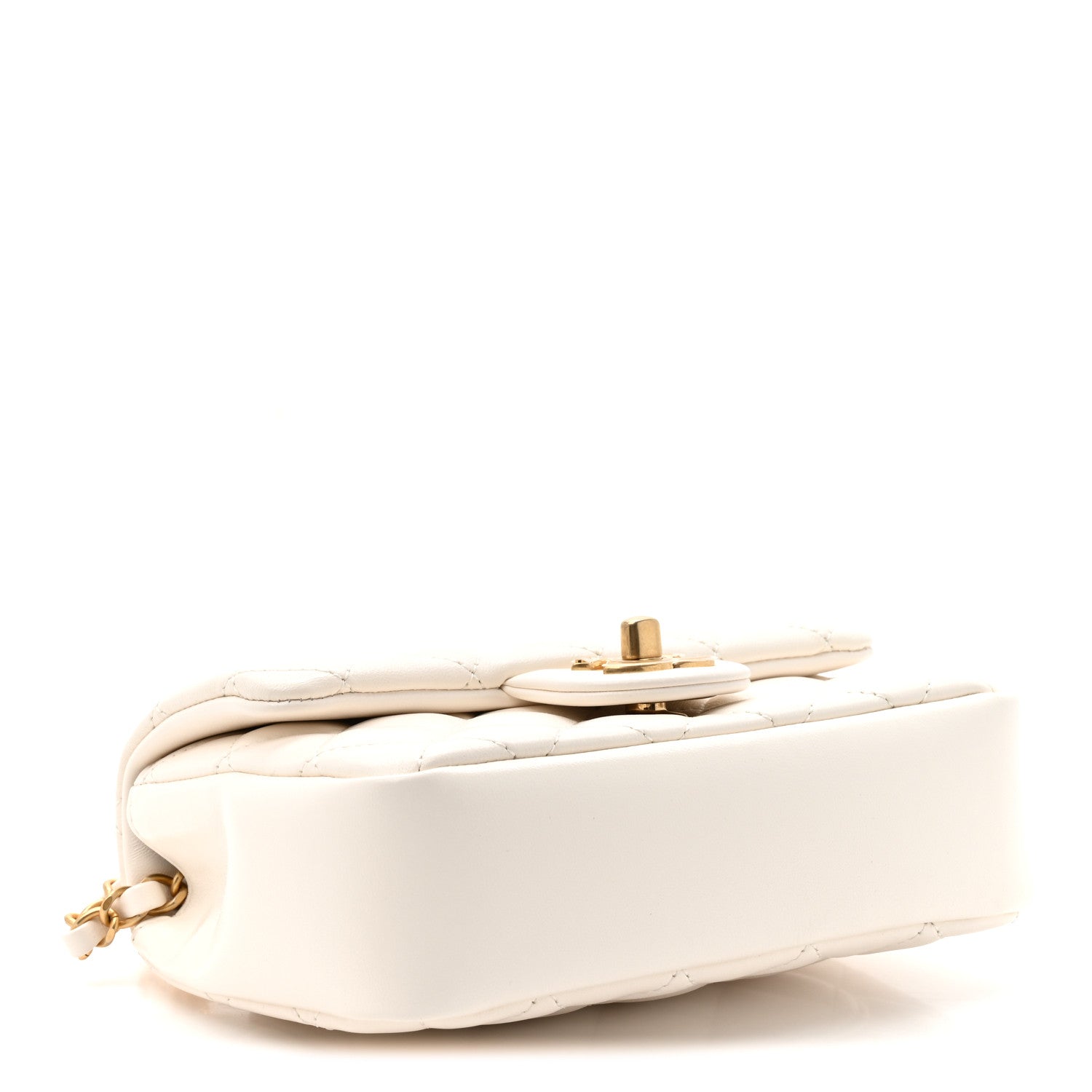 Chanel Shiny Lambskin Quilted Pearl Twist Mini Square Flap White