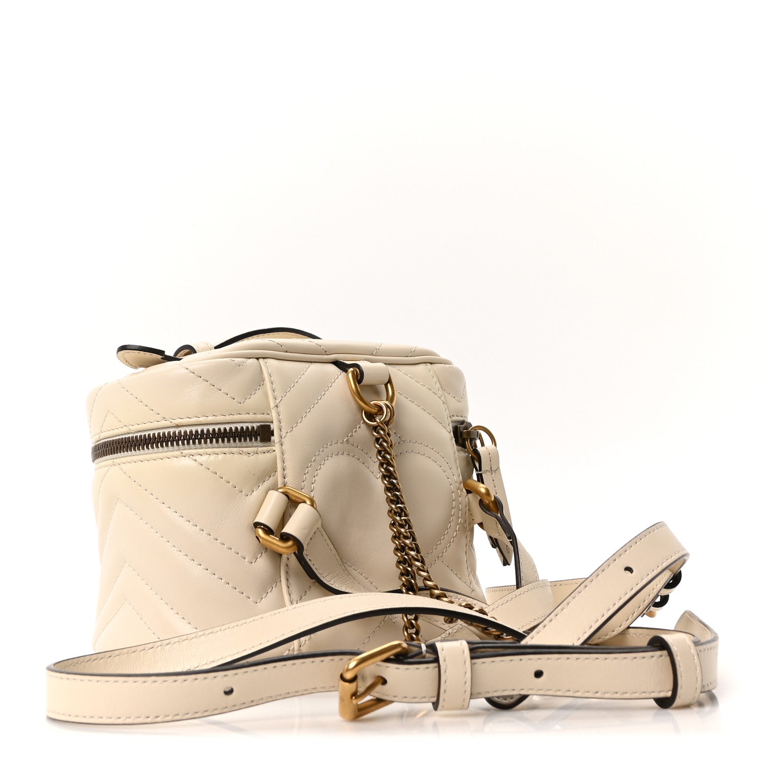 Gucci Calfskin Matelasse Mini GG Marmont Round Backpack White