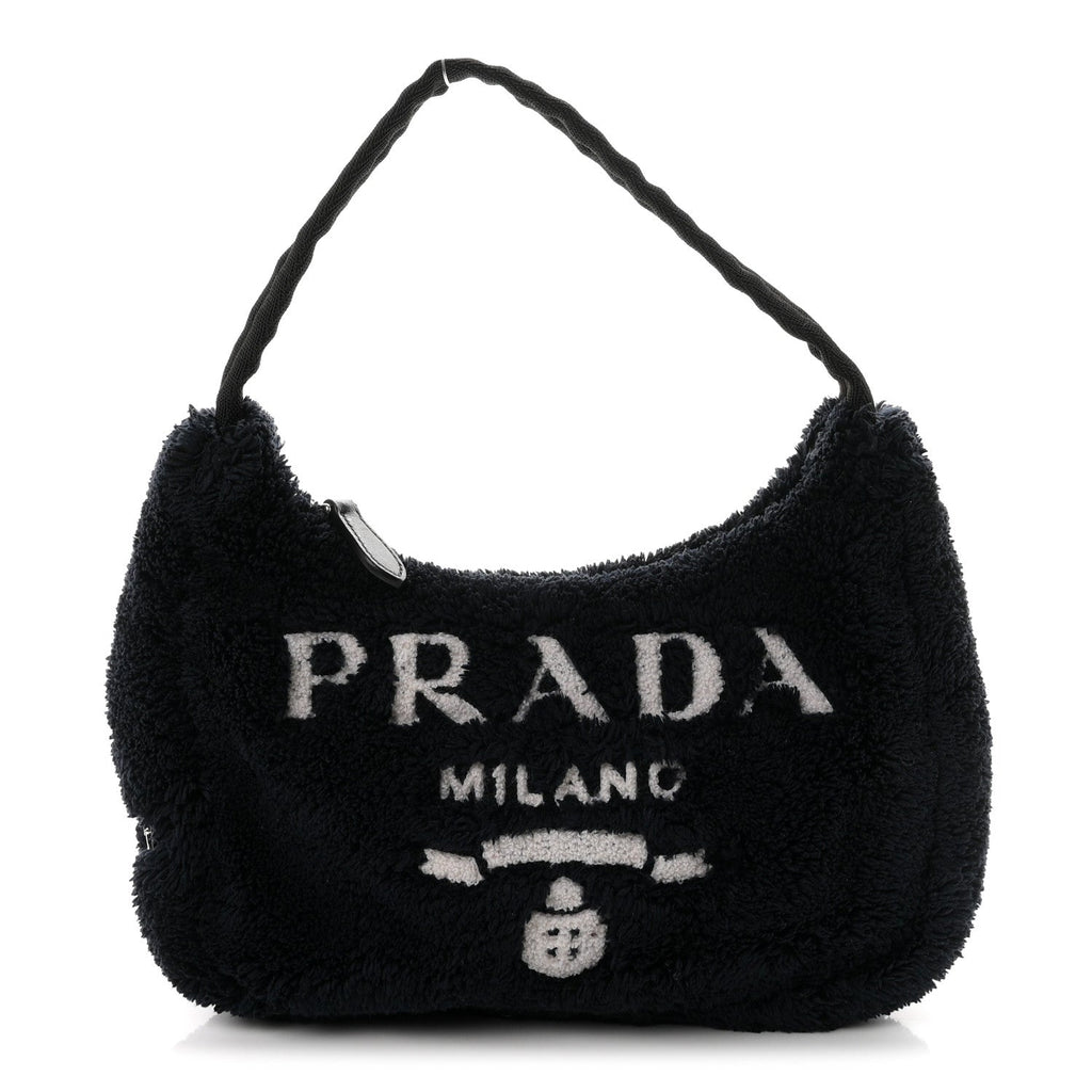 Prada Terry Cloth Mini Re-Edition 2000 Bag Black White Black White
