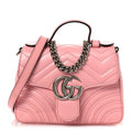 Gucci Calfskin Matelasse Mini GG Marmont Top Handle Shoulder Bag Wild Rose