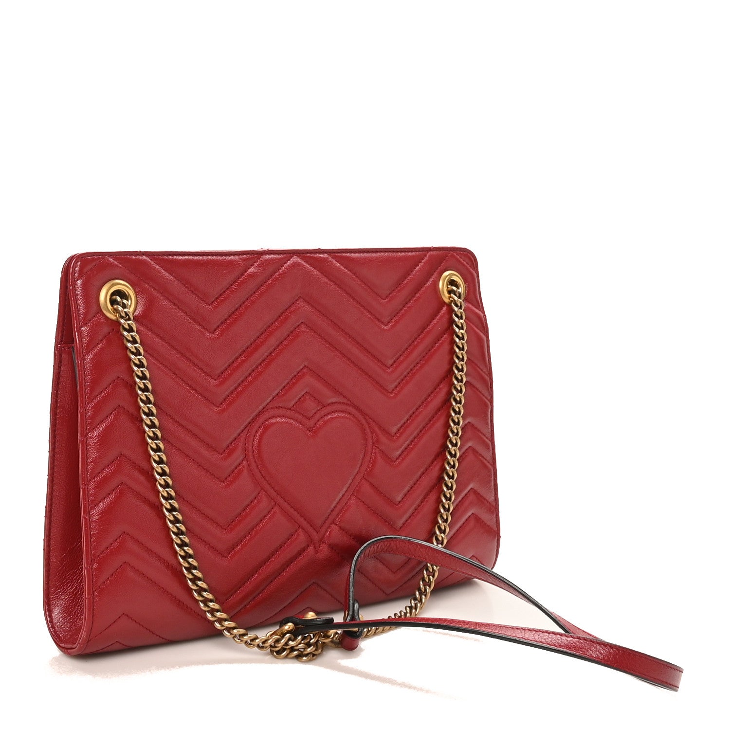 Gucci Azalea Calfskin Matelasse Heart Medium GG Marmont Slim Shoulder Bag Romantic Cerise