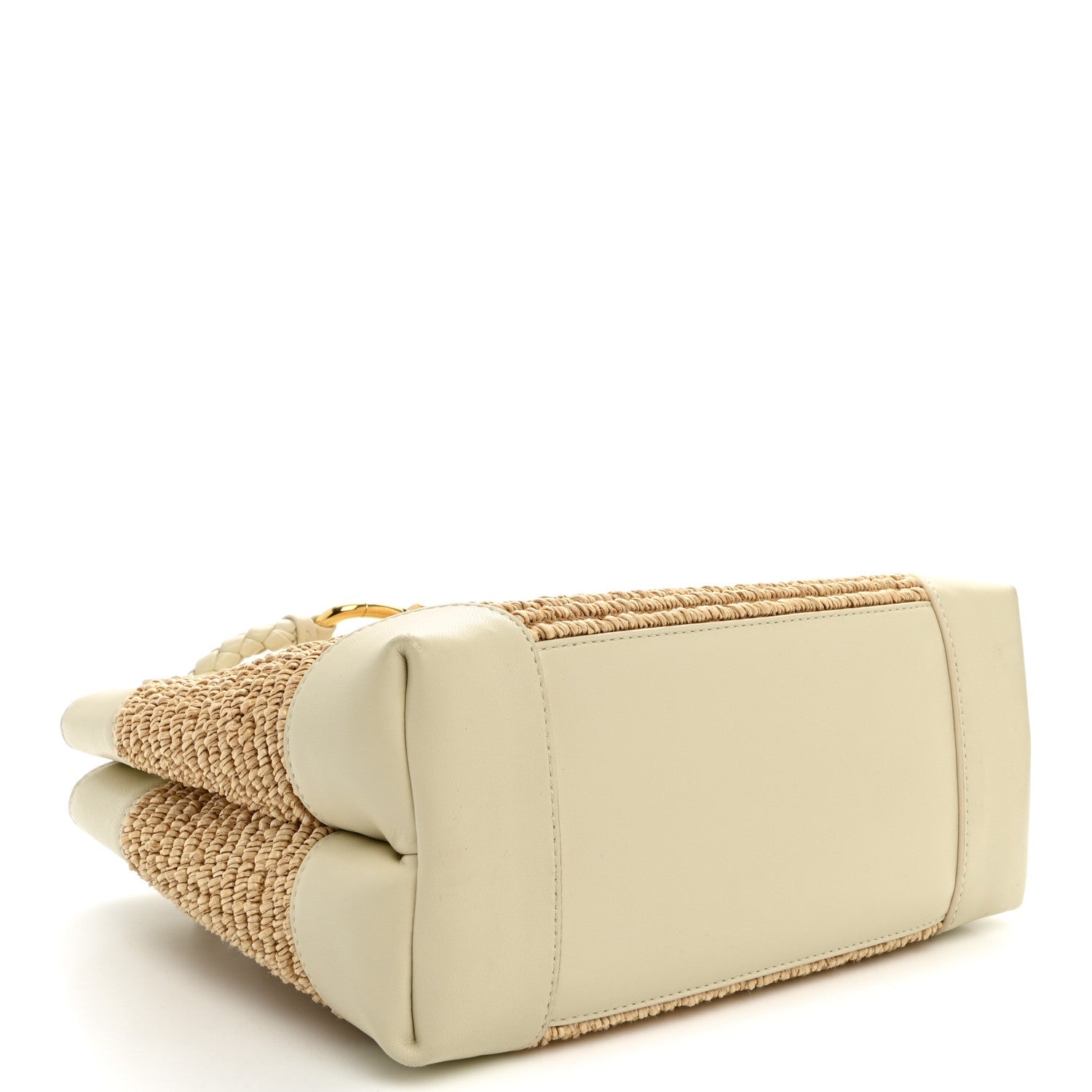 Bottega Veneta Raffia Calfskin Small Andiamo Shoulder Bag Sea Salt Natural