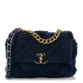 Chanel Cotton Canvas Quilted Medium Chanel 19 Flap Navy Blue