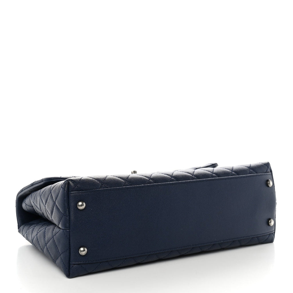 Chanel Caviar Lizard Quilted Medium Coco Handle Flap Navy