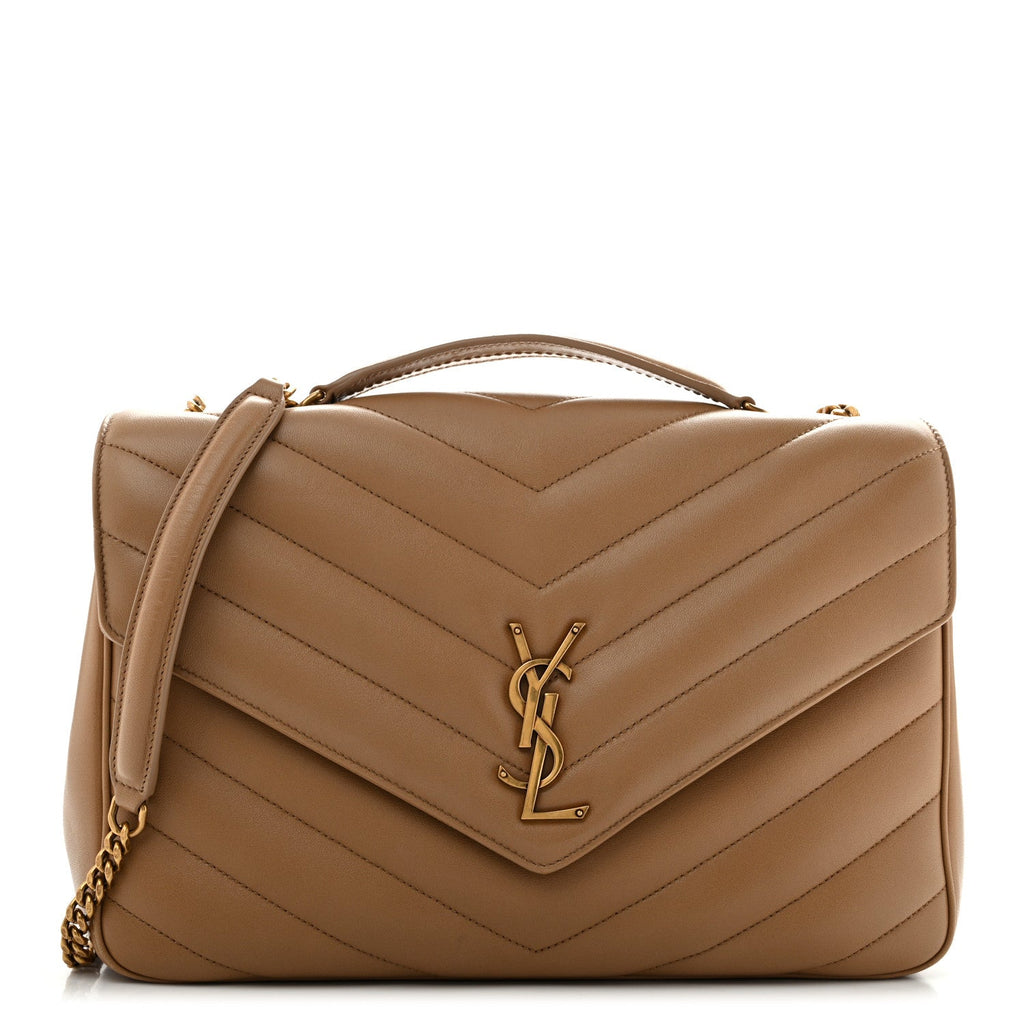 Saint Laurent Lambskin Chevron Quilted Large LouLou Natural Tan