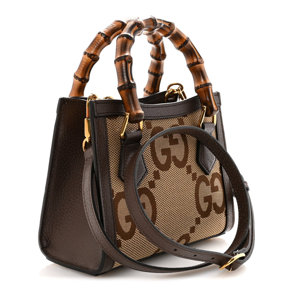 Gucci Monogram Jumbo GG Textured Dollar Calfskin Mini Diana Tote Bag Camel Ebony New Acero Pomegranate Red