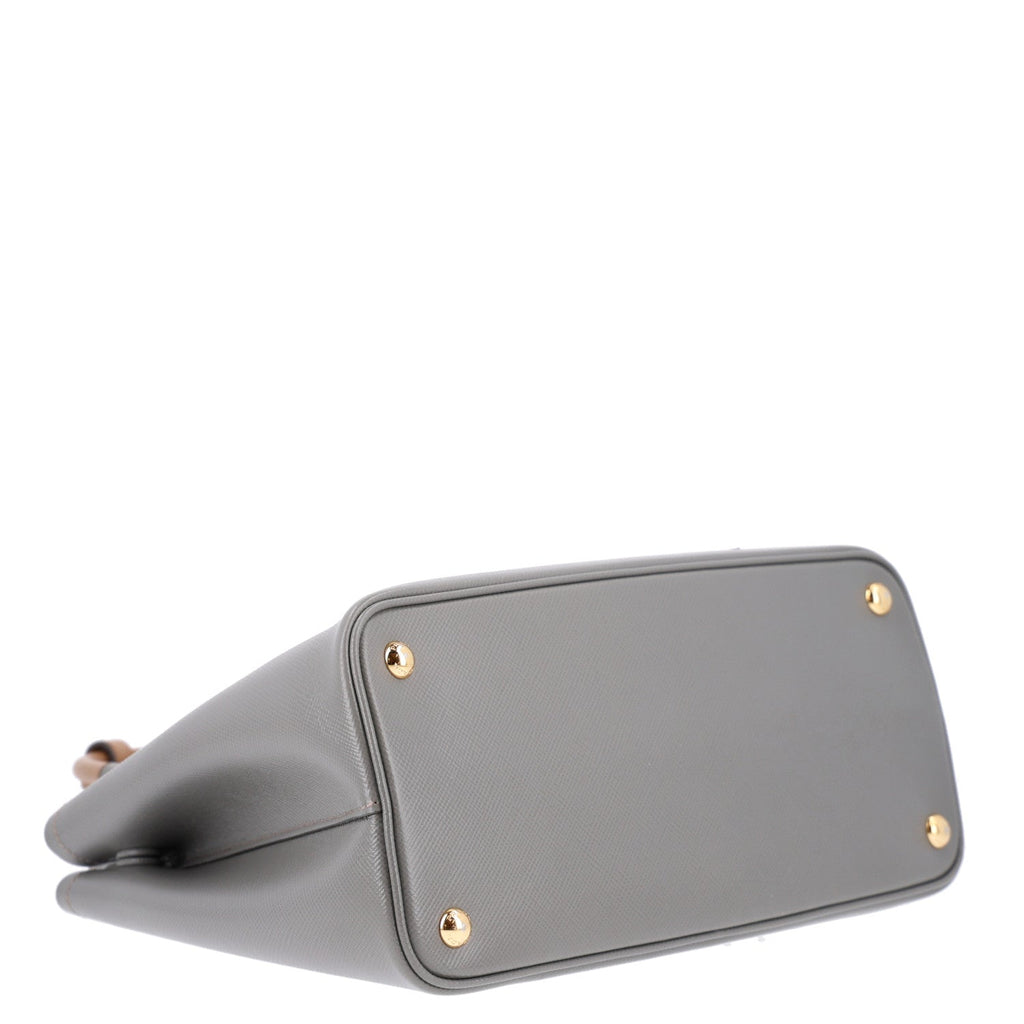 Prada Saffiano Cuir Bi-Color Double Handle Bag Marmo Caramel