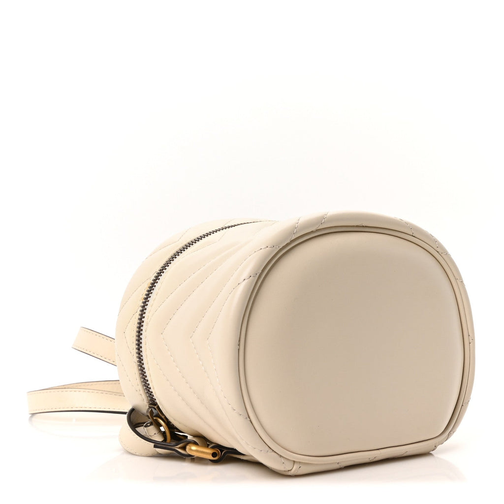Gucci Calfskin Matelasse Mini GG Marmont Round Backpack White