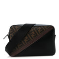 Fendi Glazed Fabric Vitello Liberty FF 1974 Diagonal Medium Camera Case Tobacco Moresco Black