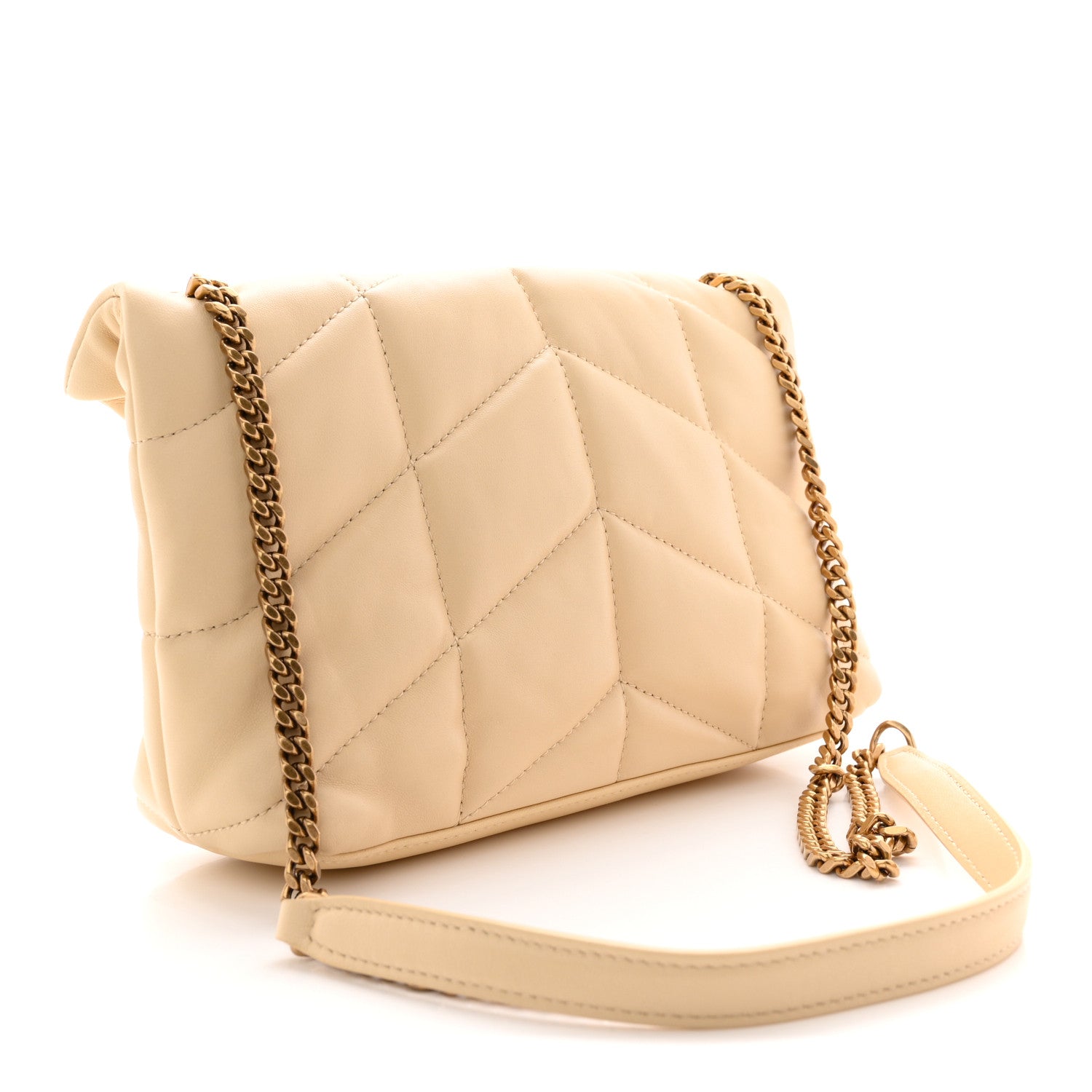 Saint Laurent Lambskin Quilted Toy Loulou Puffer Monogram Chain Satchel Jaune Pale