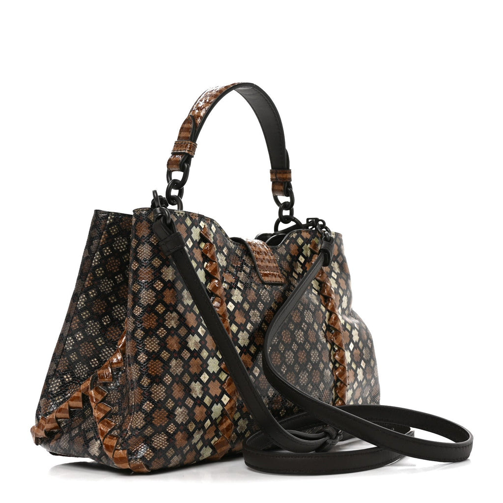 Bottega Veneta Karung Snakeskin Mini Roma Brown Multicolor