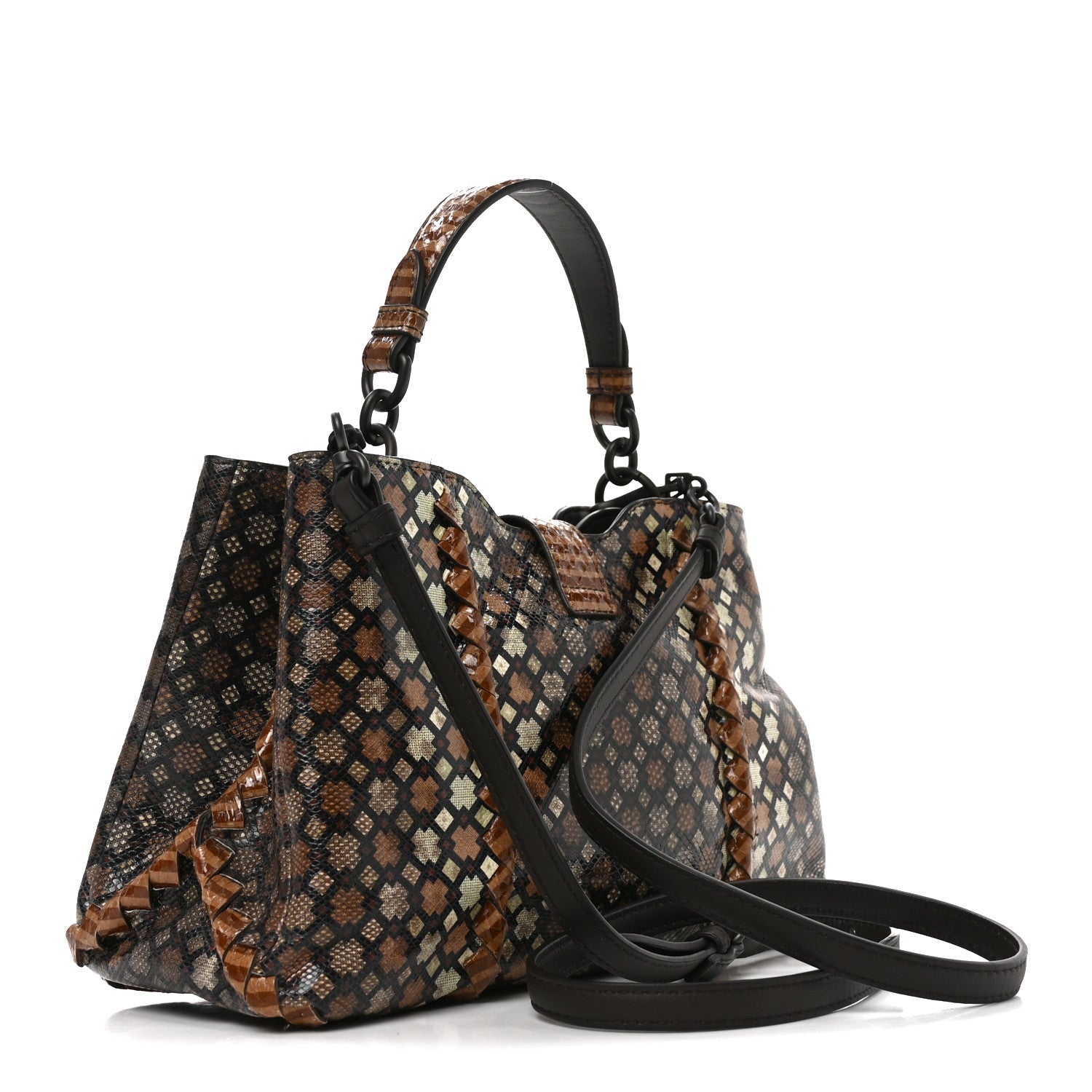 Bottega Veneta Karung Snakeskin Mini Roma Brown Multicolor