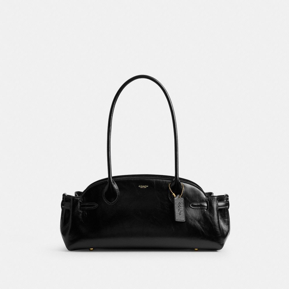 Coach Empire Carryall 34 black glazed leather front view