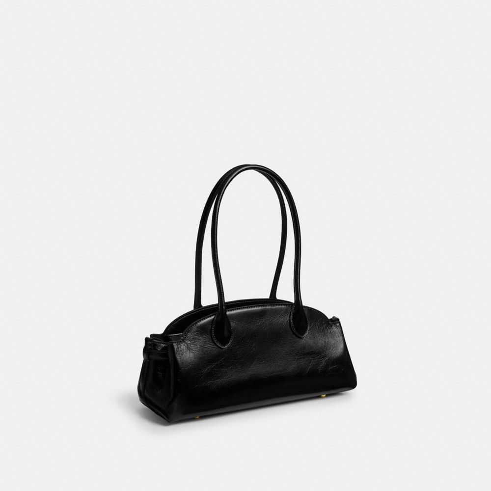 Coach Empire Carryall 34 black glazed leather three-quarter view