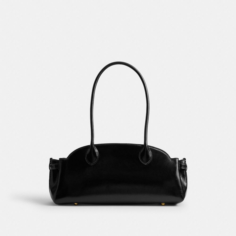 Coach Empire Carryall 34 black glazed leather detail view