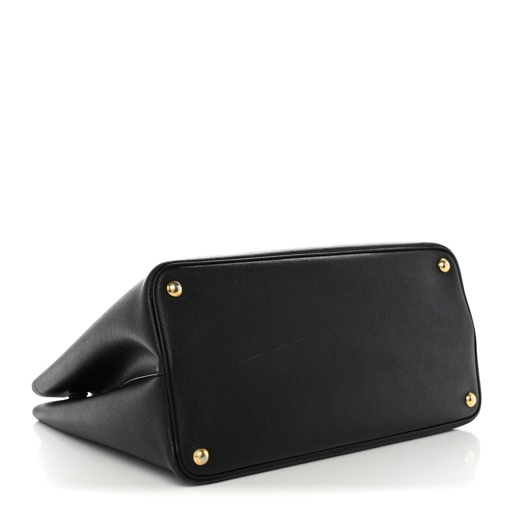 Prada Saffiano Cuir Large Double Bag Black Fuoco