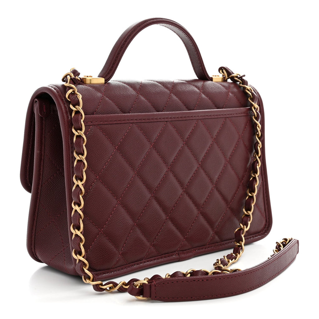 Chanel Caviar Quilted School Memory Top Handle Flap Burgundy