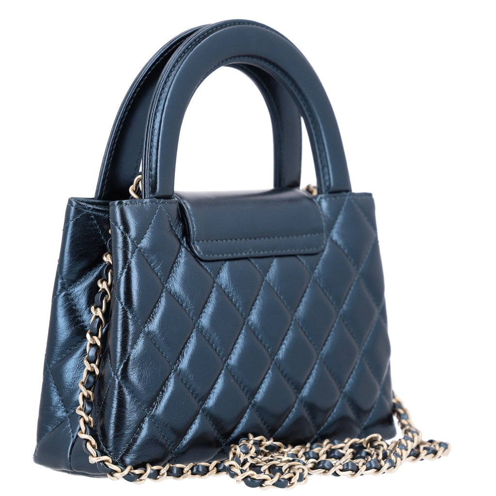 Chanel Metallic Aged Calfskin Quilted Nano Kelly Shopper Navy