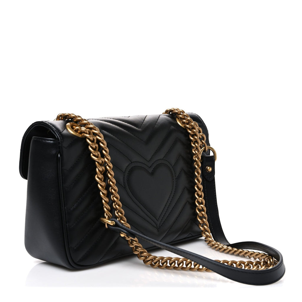 Gucci Calfskin Matelasse Small GG Marmont Shoulder Bag Black