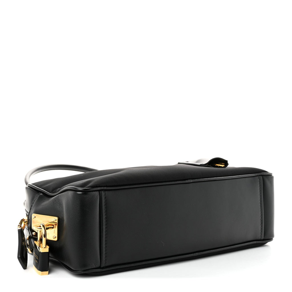 Prada Re-Nylon Vitello Small Top Handle Padlock Bag Black