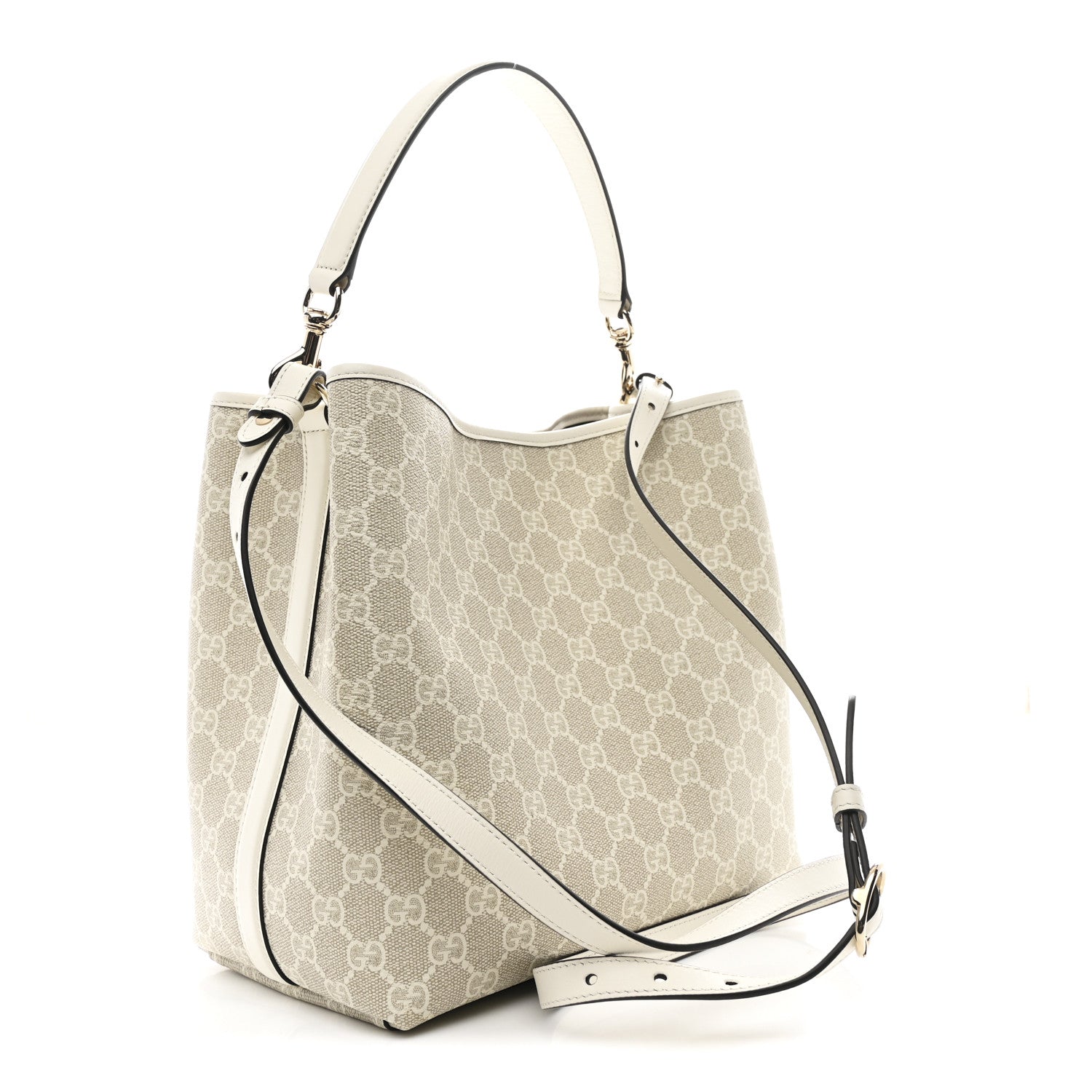 Gucci GG Supreme Monogram Medium Emblem Bucket Bag Beige White