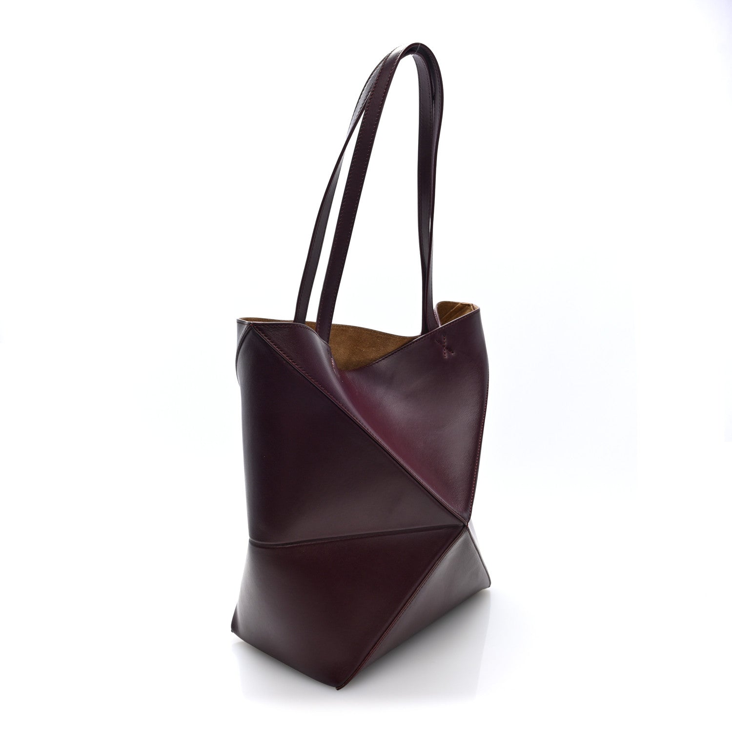 Loewe Shiny Calfskin Medium Puzzle Fold Tote Dark Burgundy