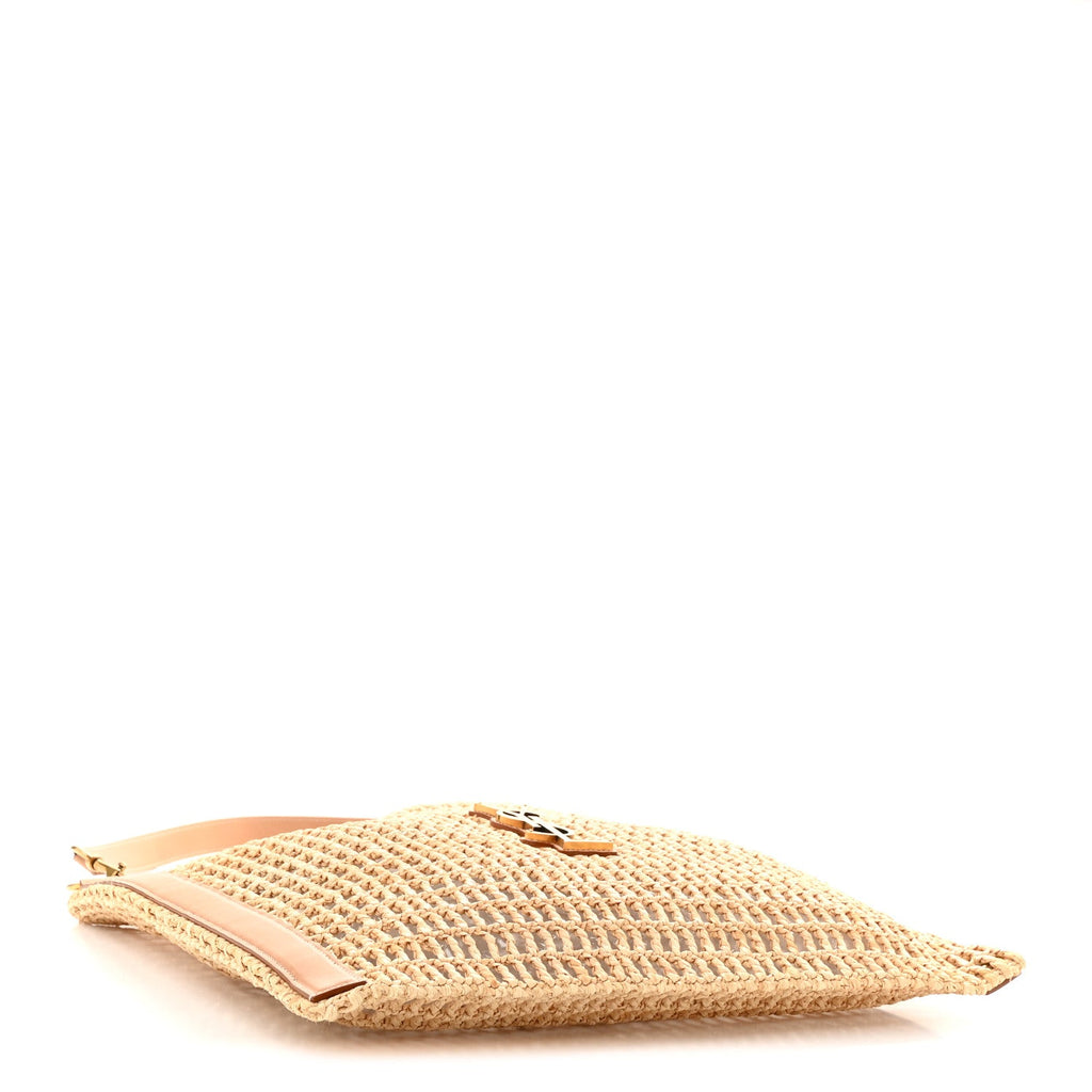 Saint Laurent Raffia Calfskin Oxalis Shoulder Bag Naturale Vintage Brown
