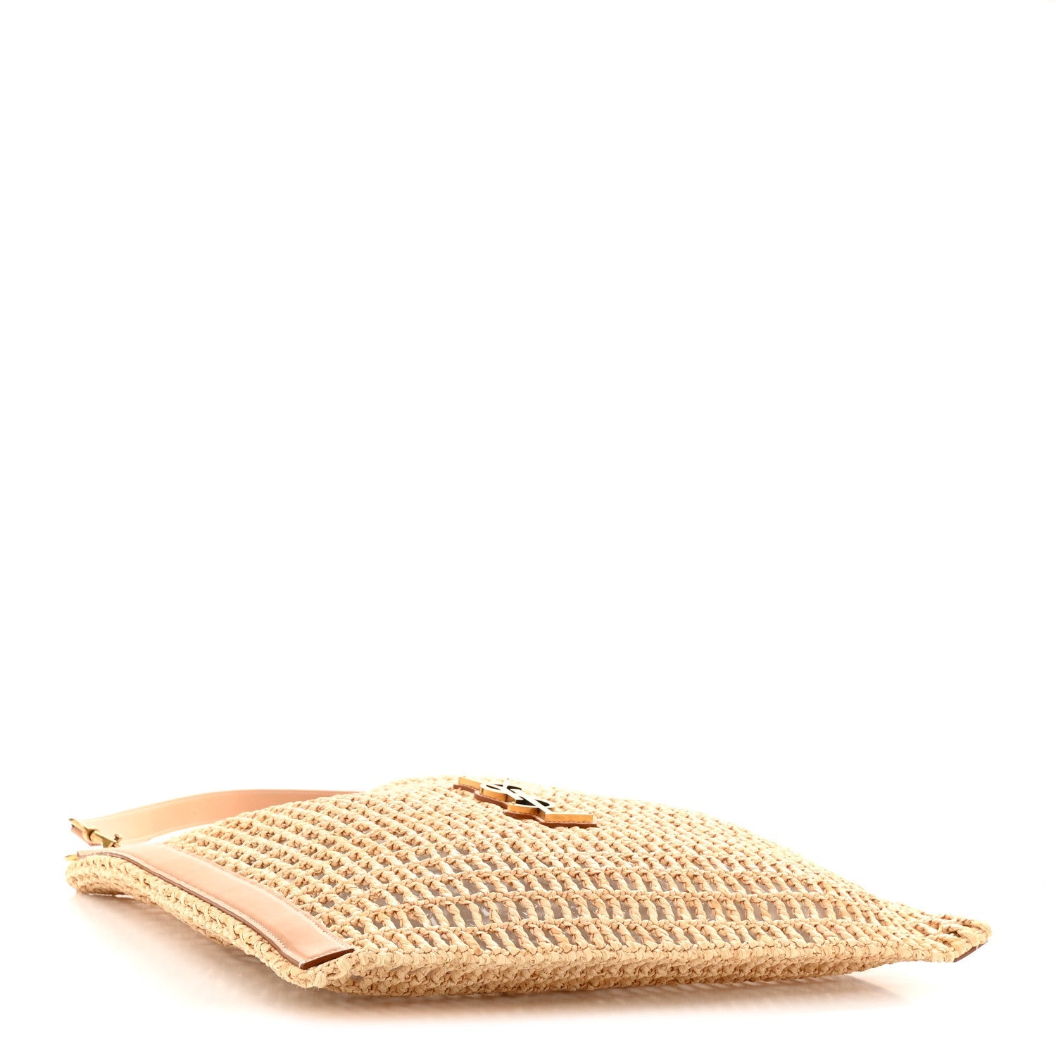 Saint Laurent Raffia Calfskin Oxalis Shoulder Bag Naturale Vintage Brown