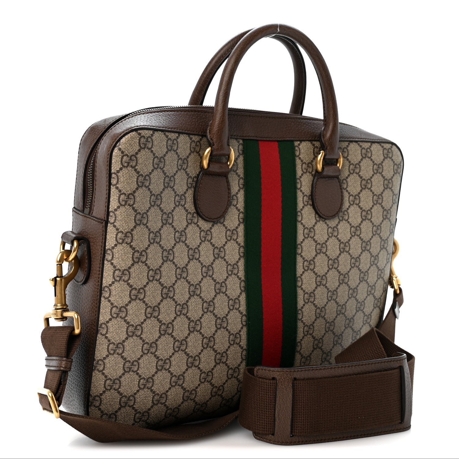 Gucci GG Supreme Monogram Textured Calfskin Web Medium Ophidia Briefcase Beige Ebony New Acero