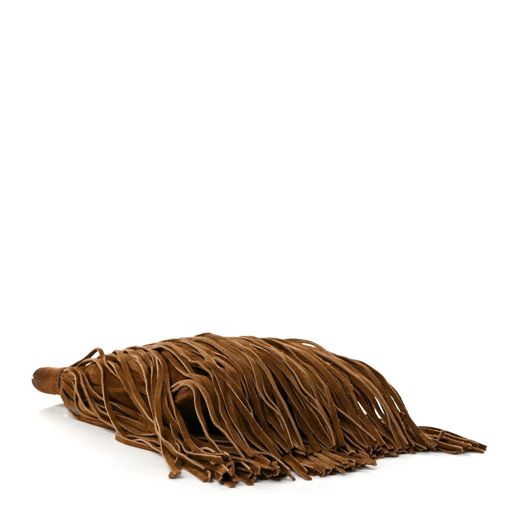Saint Laurent Suede Calfskin Small Grace Fringed Hobo Bag Light Ocre