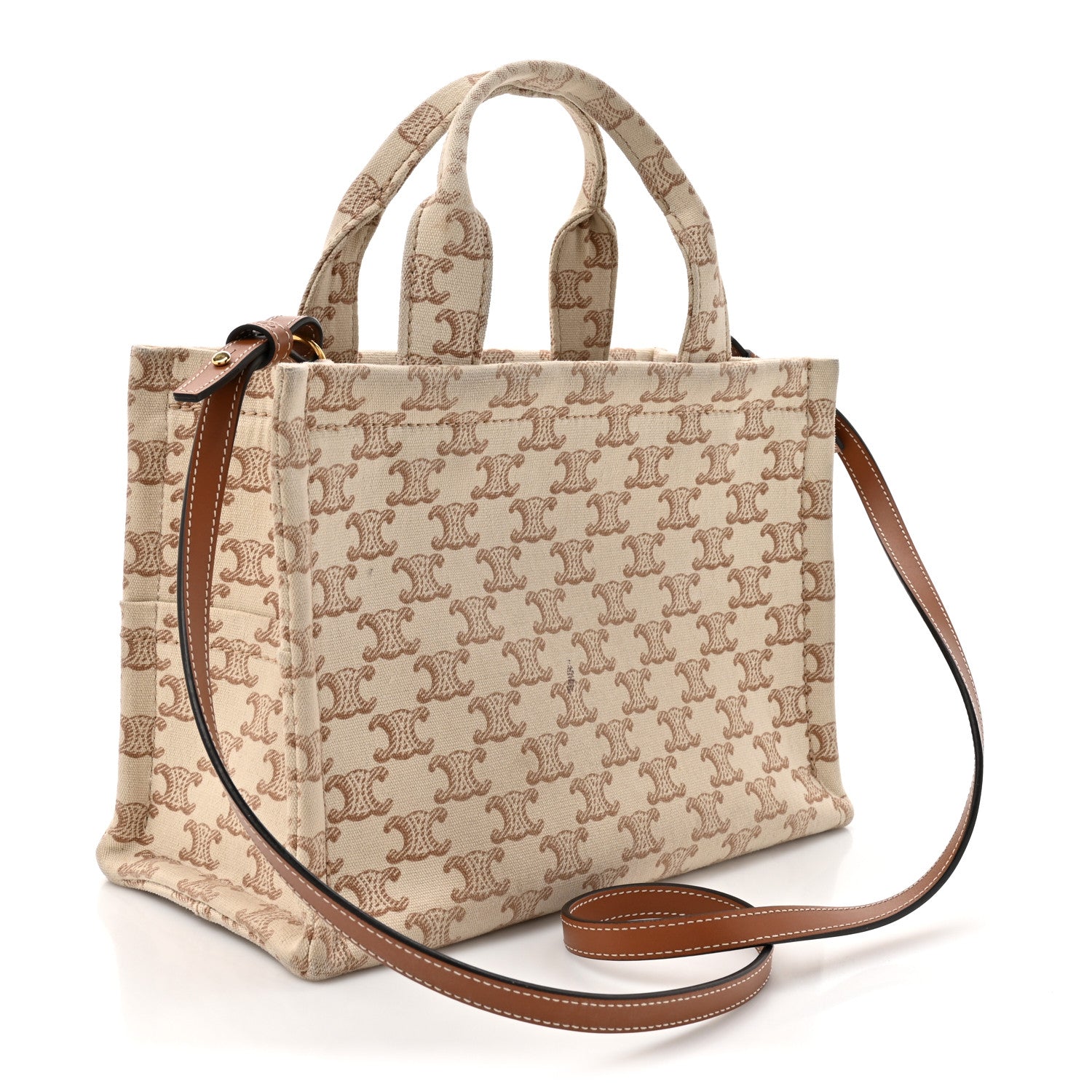 Celine Canvas Calfskin Triomphe Print Small Cabas Thais White