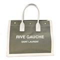 Saint Laurent Linen Calfskin Small Rive Gauche Tote Military Green Blanc Vintage