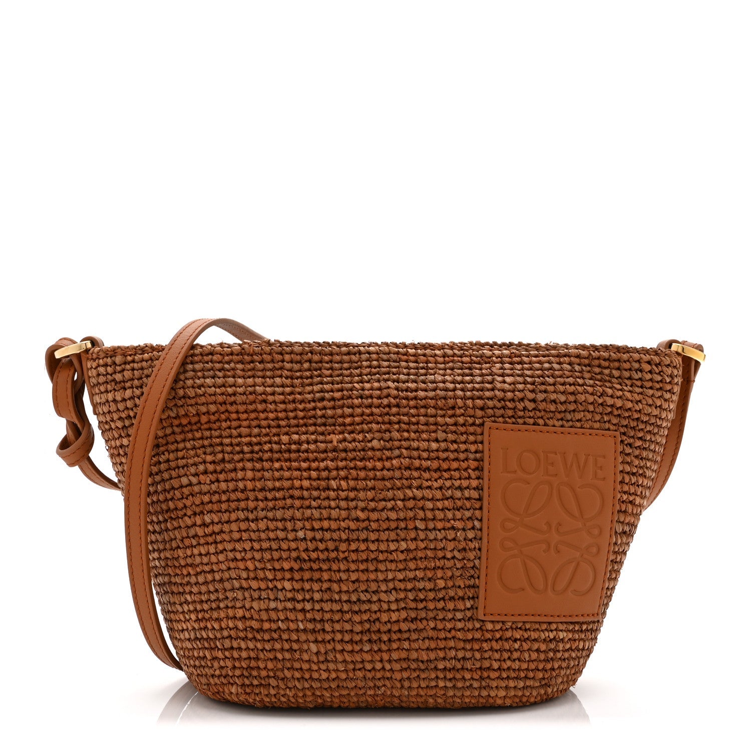Loewe Calfskin Raffia Paulas Ibiza Pochette Bag Honey Gold