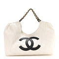 Chanel Denim Calfskin Quilted Coco Beach Small Shopping Tote White Black