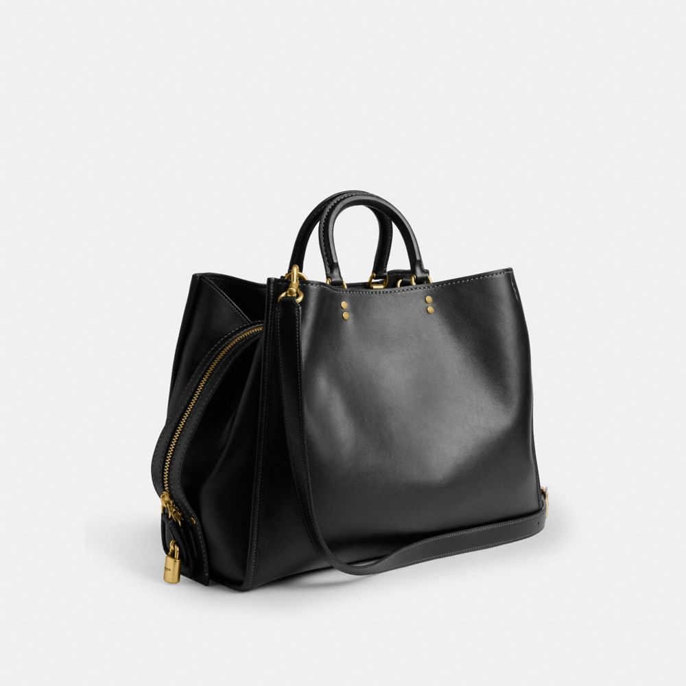 Coach Rogue Bag 40 black glovetanned leather three-quarter view