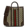Gucci GG Supreme Monogram Textured Dollar Calfskin Web Medium Ophidia Tote Bag Beige Ebony