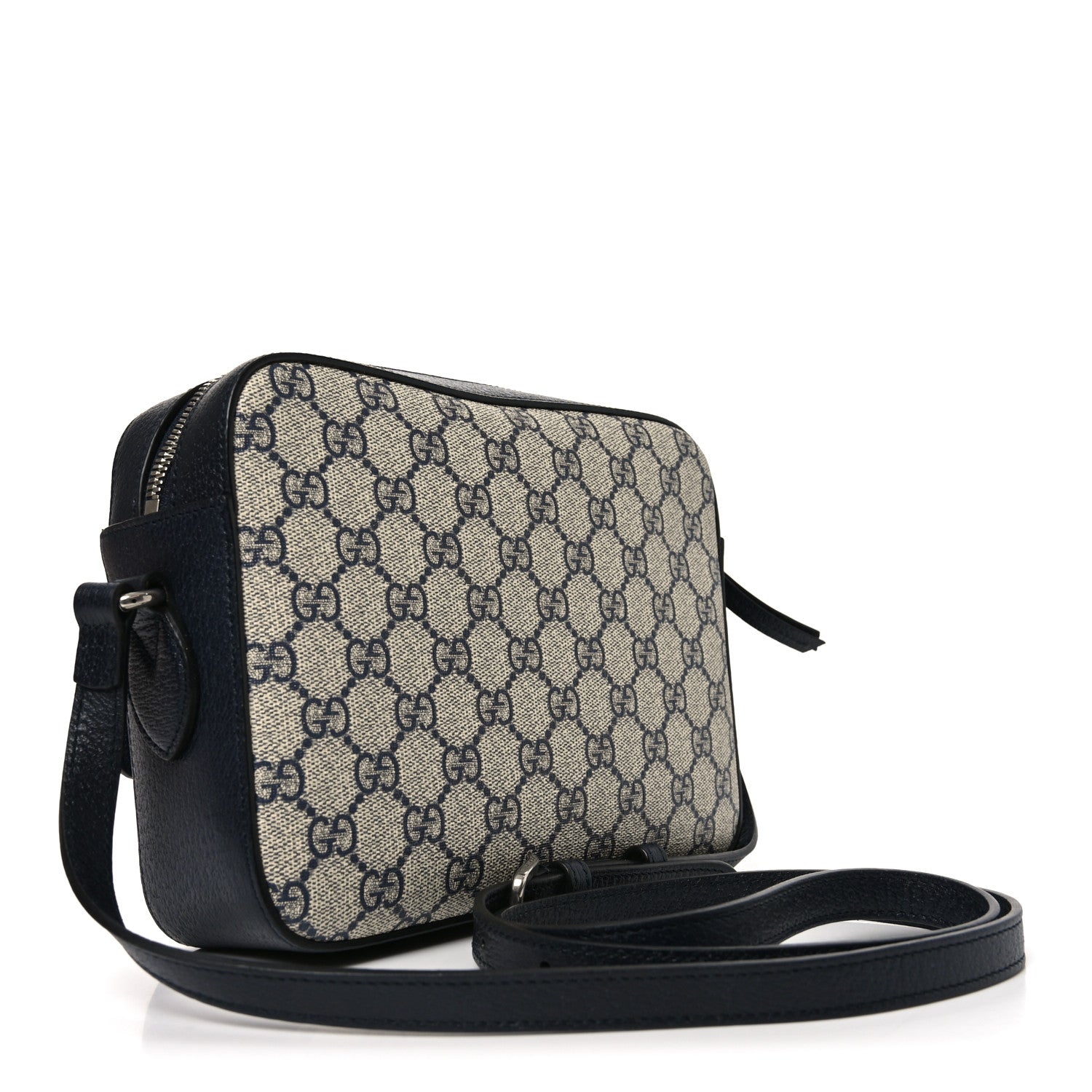 Gucci GG Supreme Monogram Textured Dollar Calfskin Small Horsebit 1955 Shoulder Bag Beige Blue