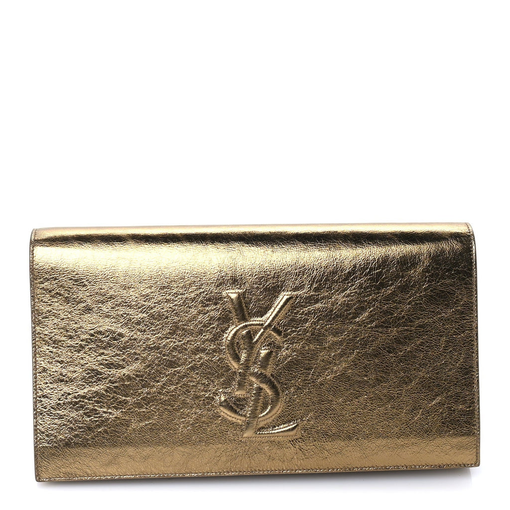 Saint Laurent Metallic Calfskin Monogram Large Belle De Jour Clutch Gold