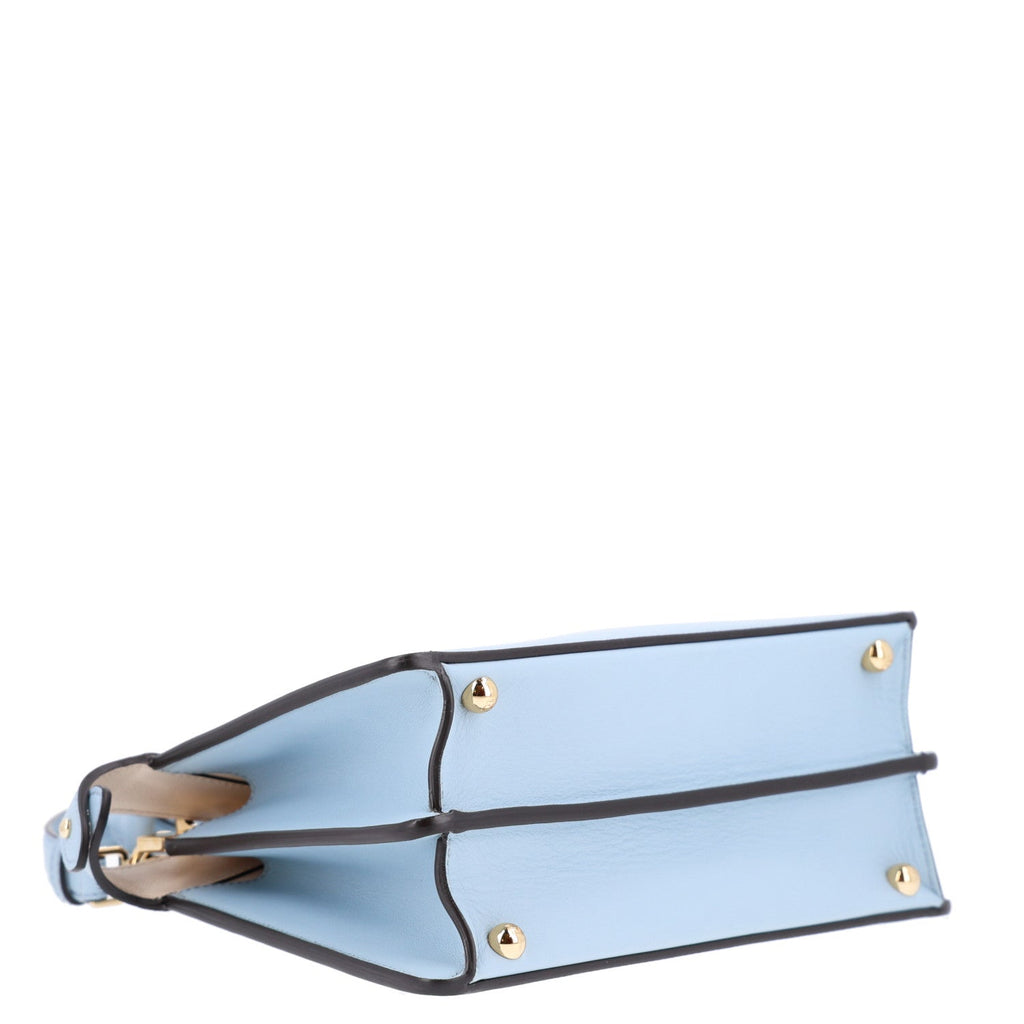 Fendi Vitello Seta Shiny Nappa Small Peekaboo I SEE U Satchel Azzurro Baby Camelia