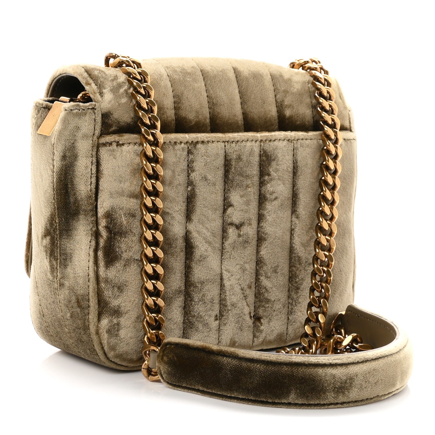 Saint Laurent Velvet Matelasse Small Vicky Chain Bag Dark Vintage Olive